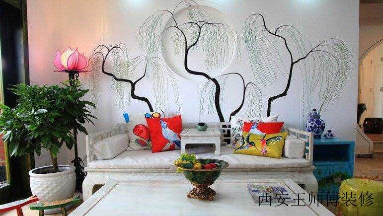 新古典设计胡床柳树背景墙设计