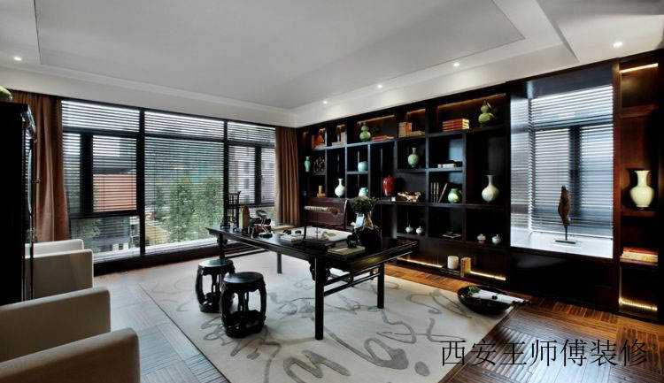 古典新中式书房落地窗设计图片