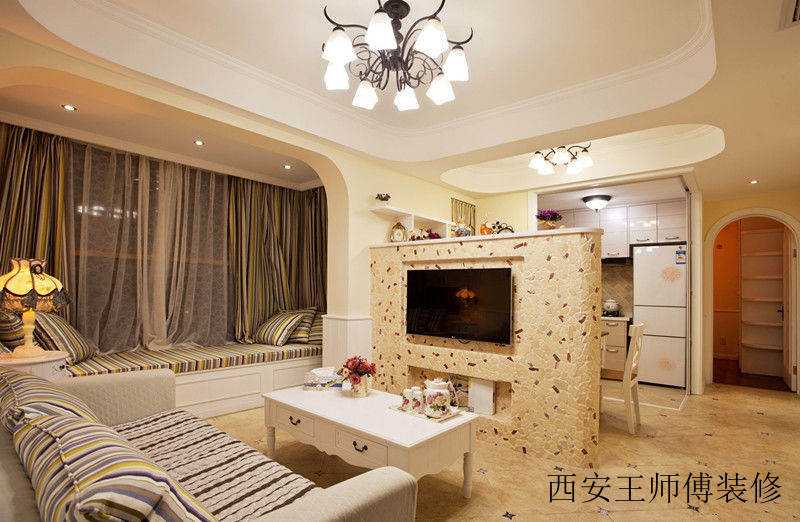 唯美简约地中海电视背景墙半隔断装饰图