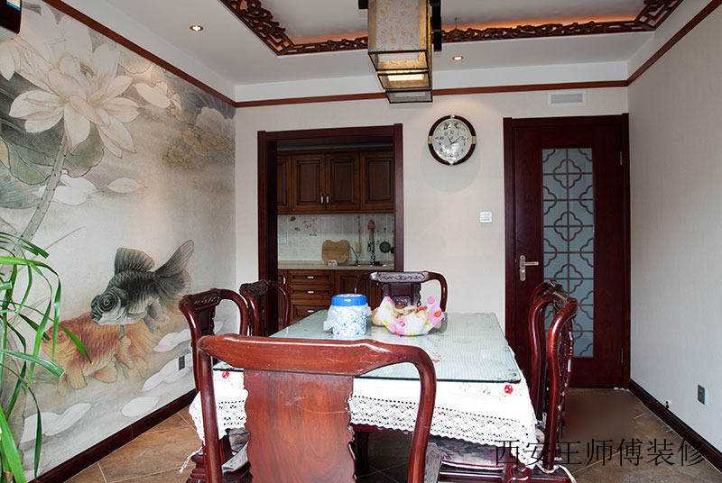 大气古典中式餐厅水墨画背景墙装潢欣赏图