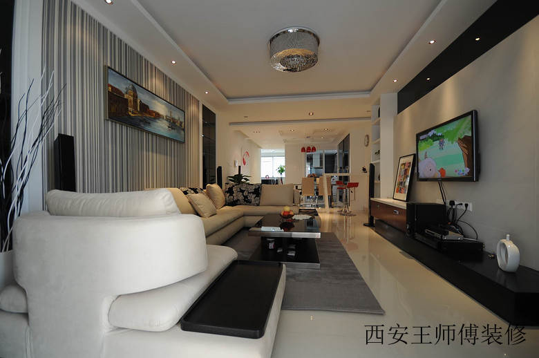 奢华现代风客厅餐厅一体效果图