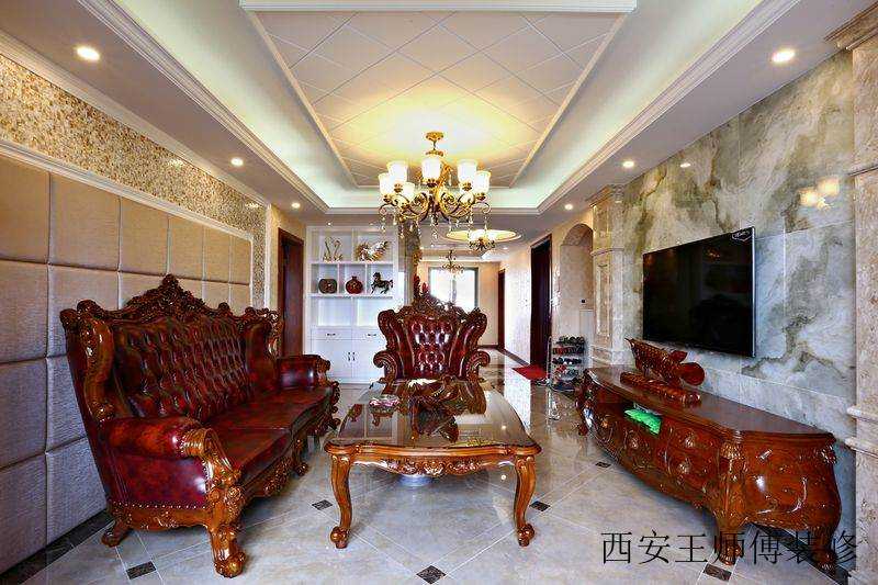 实木欧式现代混搭客厅背景墙效果图