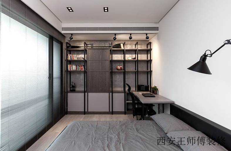 暗淡素雅后现代风格卧室书房设计装修图