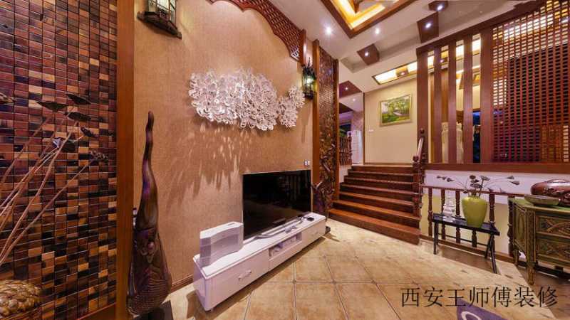 和谐东南亚风格别墅室内阶梯隔断效果图