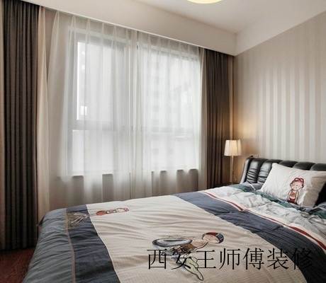 素色调现代卧室窗帘装饰图