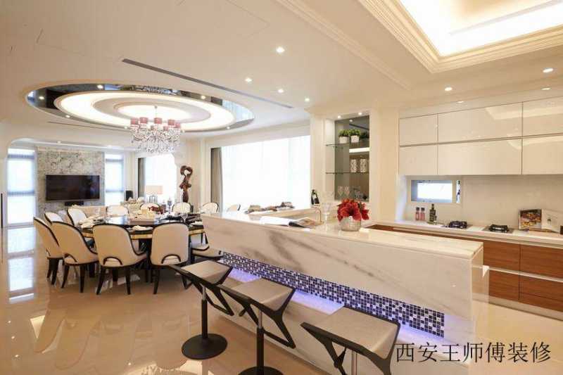 新古典厨房大理石吧台装饰图