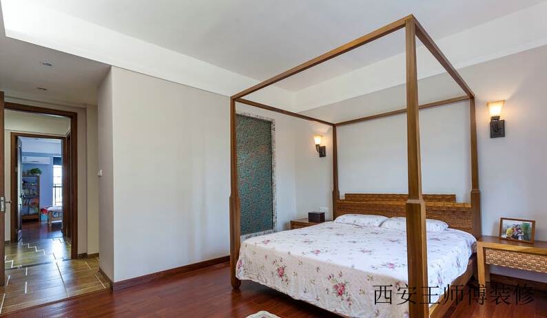 中式设计简约卧室四柱床装饰效果图