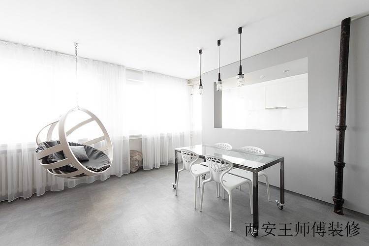 黑白灰极简北欧小户型餐厅秋千椅设计欣赏图