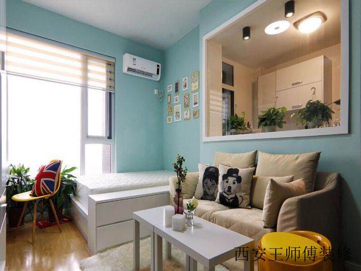 绿色清新简约温馨小户型沙发装饰图