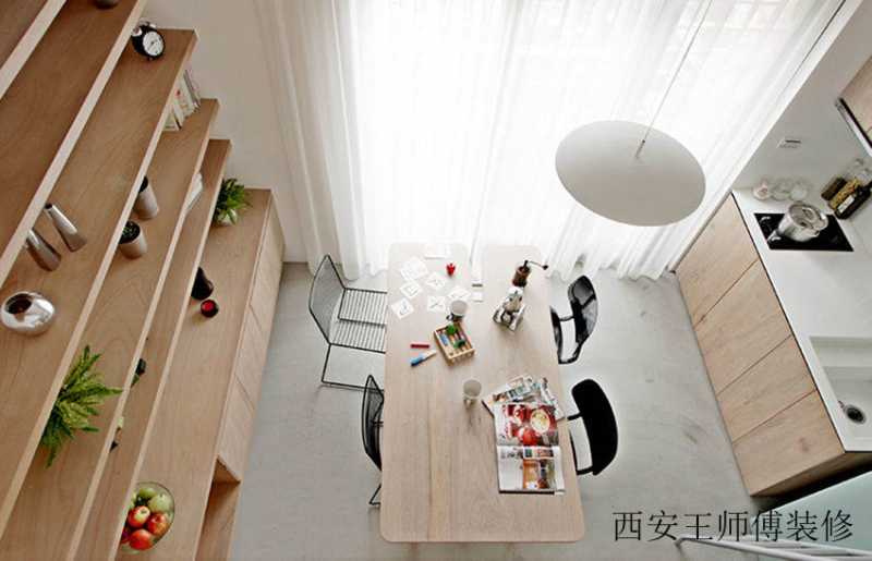 原木简约北欧餐厨房装修俯视效果图