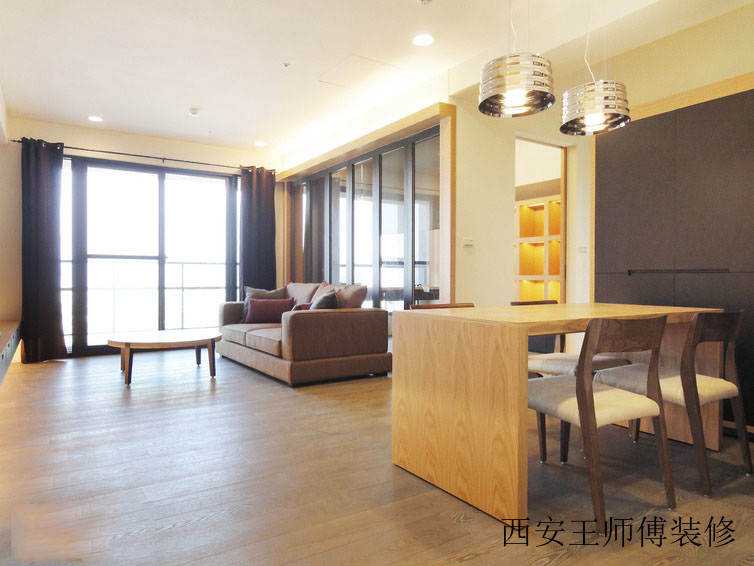 现代三居客餐厅一体效果图