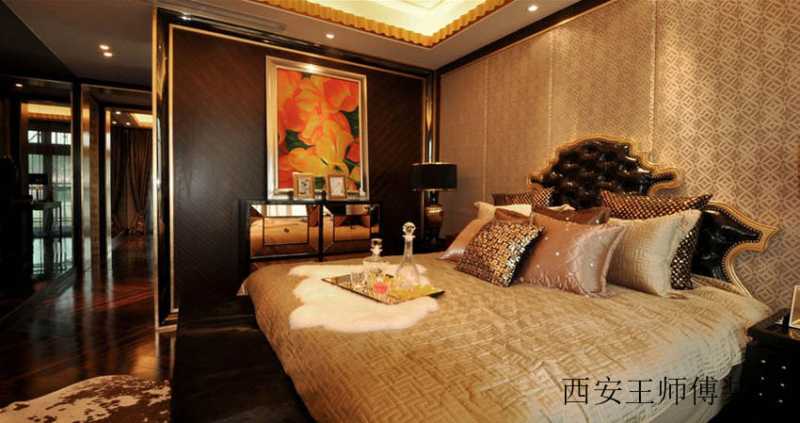 摩登古典混搭风卧室床头软包背景墙效果图