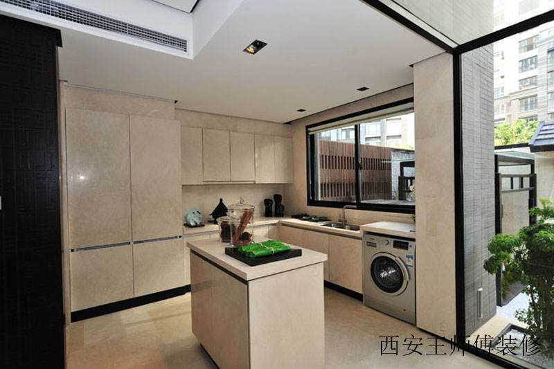 简约新中式厨房米黄色橱柜效果图