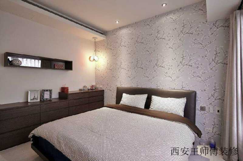 现代家装卧室 淡紫色壁纸效果图