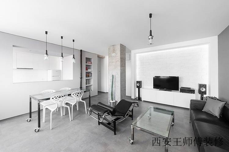 黑白灰北欧小户型餐客厅一体设计图