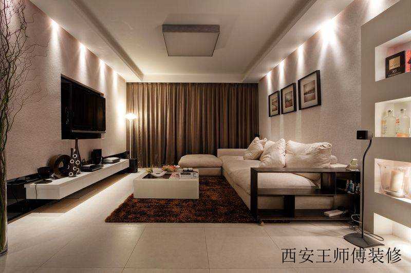 咖啡色现代简约客厅窗帘装修图