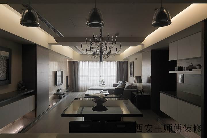 简洁幽静现代风格三居家装隔断吊顶效果图