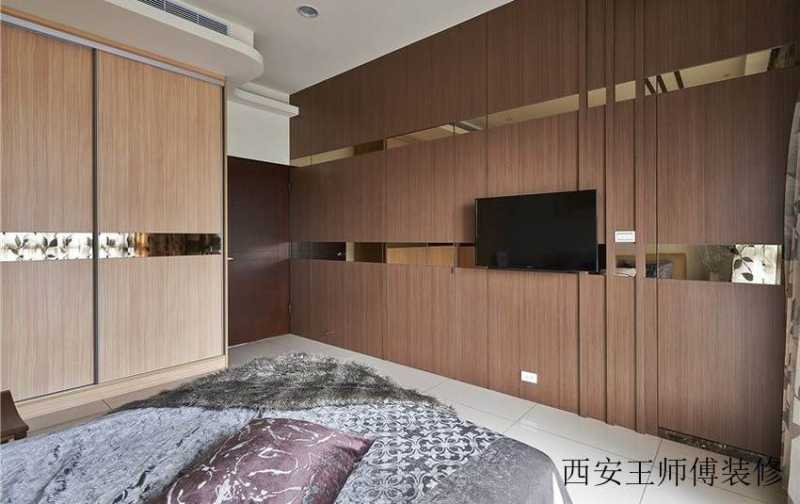 美式风格 卧室原木背景墙装饰图