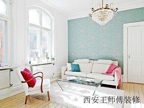 清新简欧客厅壁纸装饰效果图