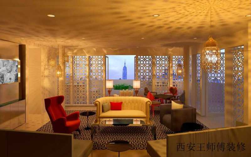 超强设计时尚现代混搭客厅窗棂背景墙隔断设计图