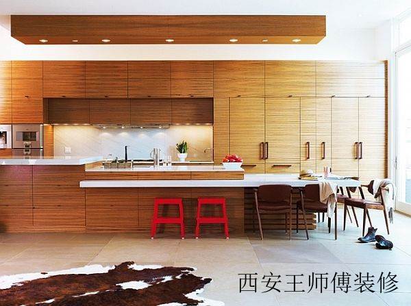 实木现代美式厨房橱柜装饰图