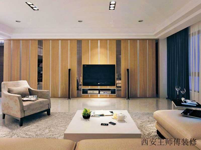 简约现代原木风客厅电视背景墙装饰效果图
