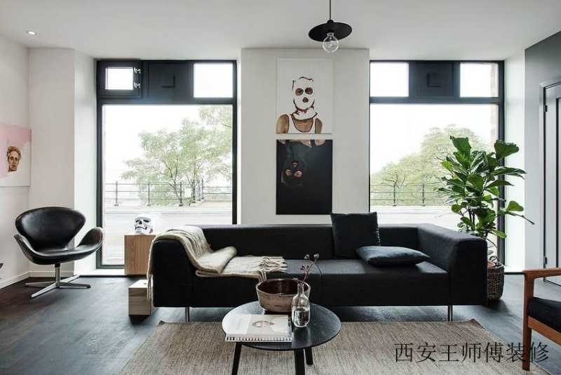 创意摩登北欧客厅黑色沙发装饰效果图