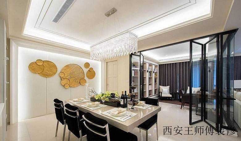 黑白风雅时尚现代餐厅玻璃折叠门隔断装饰效果图
