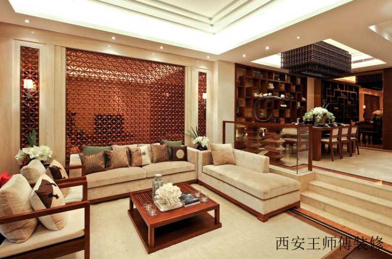 壮丽华贵现代中式别墅客厅设计装潢效果图