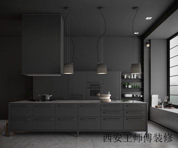 黑色系现代简约厨房效果图