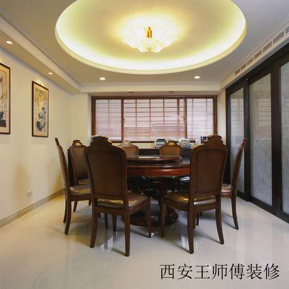 现代中式餐厅圆形吊顶效果图
