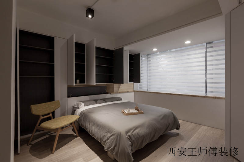 后现代简约卧室床头背景墙收纳柜设计效果图