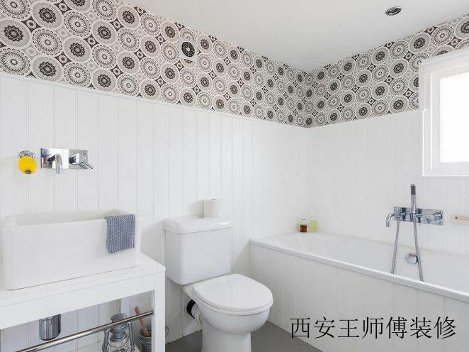 简洁英式现代风格小户型卫生间壁纸腰线装饰图