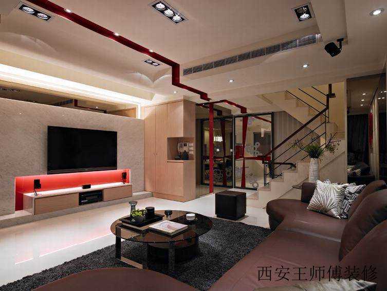 线条鲜明时尚现代复式客厅装饰效果图