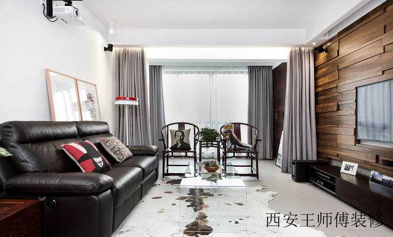 原始北欧风格四室一厅客厅背景墙装修设计效果图