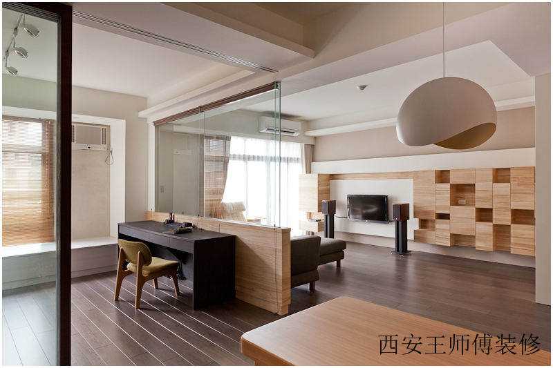 原木简洁现代家装客厅书房半隔断设计