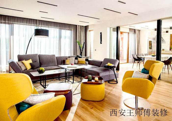 黄色主打现代公寓室内隔断设计