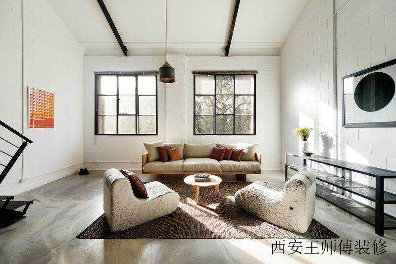 现代简约loft公寓客厅沙发摆放案例图