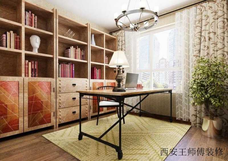 原木美式乡村风格书房设计装潢案例图
