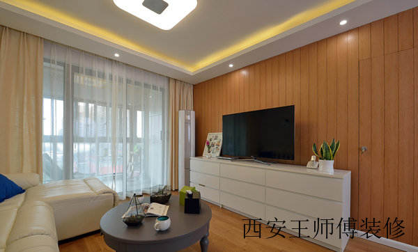 现代设计客厅实木电视背景墙装潢图片