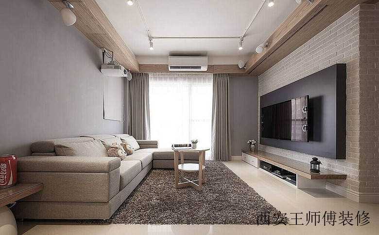 浅咖啡色实木简约装修客厅电视背景墙设计