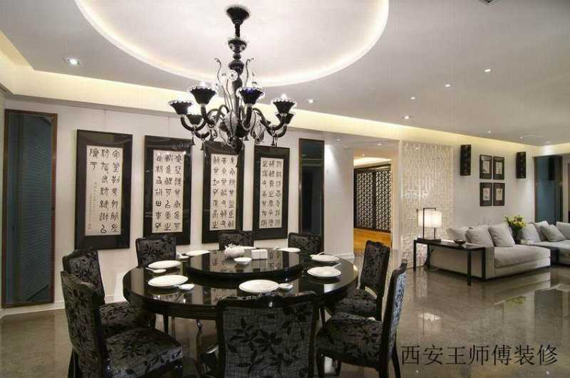 黑白时尚现代中式风格餐厅设计装修案例图