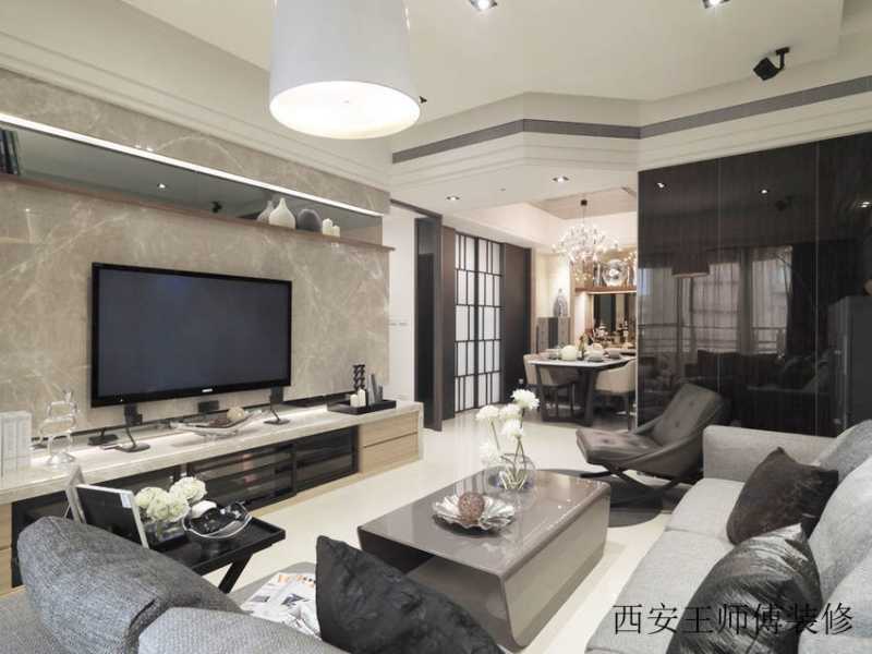 现代新古典客厅大理石电视背景墙装饰效果图