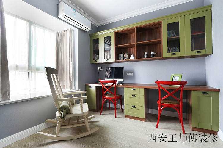 撞色复古混搭书房效果图
