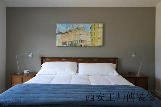 古朴美式风格 卧室灰色背景墙装潢图