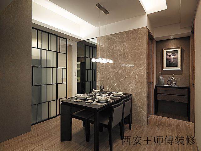 时尚混搭餐厅黑色桌椅装饰图