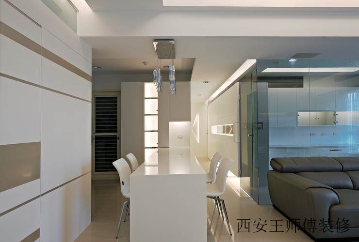 时尚纯净现代简约餐厅大理石吧台兼餐桌设计