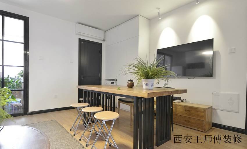 极简现代中式风格餐厅铁艺餐桌装饰效果图