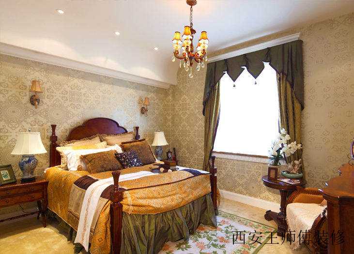 温暖托斯卡纳欧式风格卧室吊灯装饰图