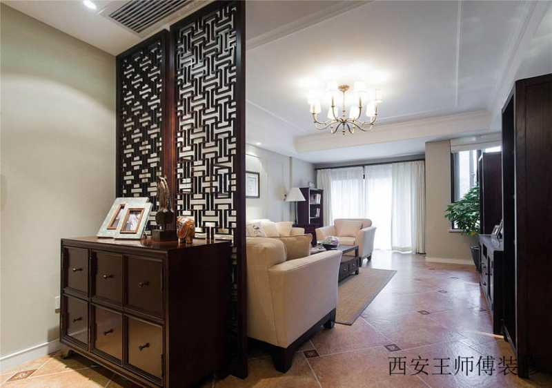 古朴美式风格窗棂隔断效果图